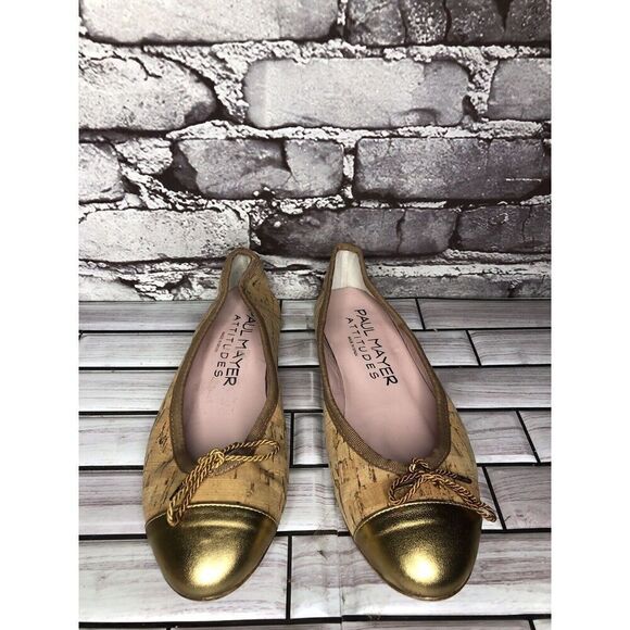 Paul Mayer Attitudes Gold Natural Cork Ballet Flats Shoes Women Sz 6.5M US/37EU - Picture 4 of 16